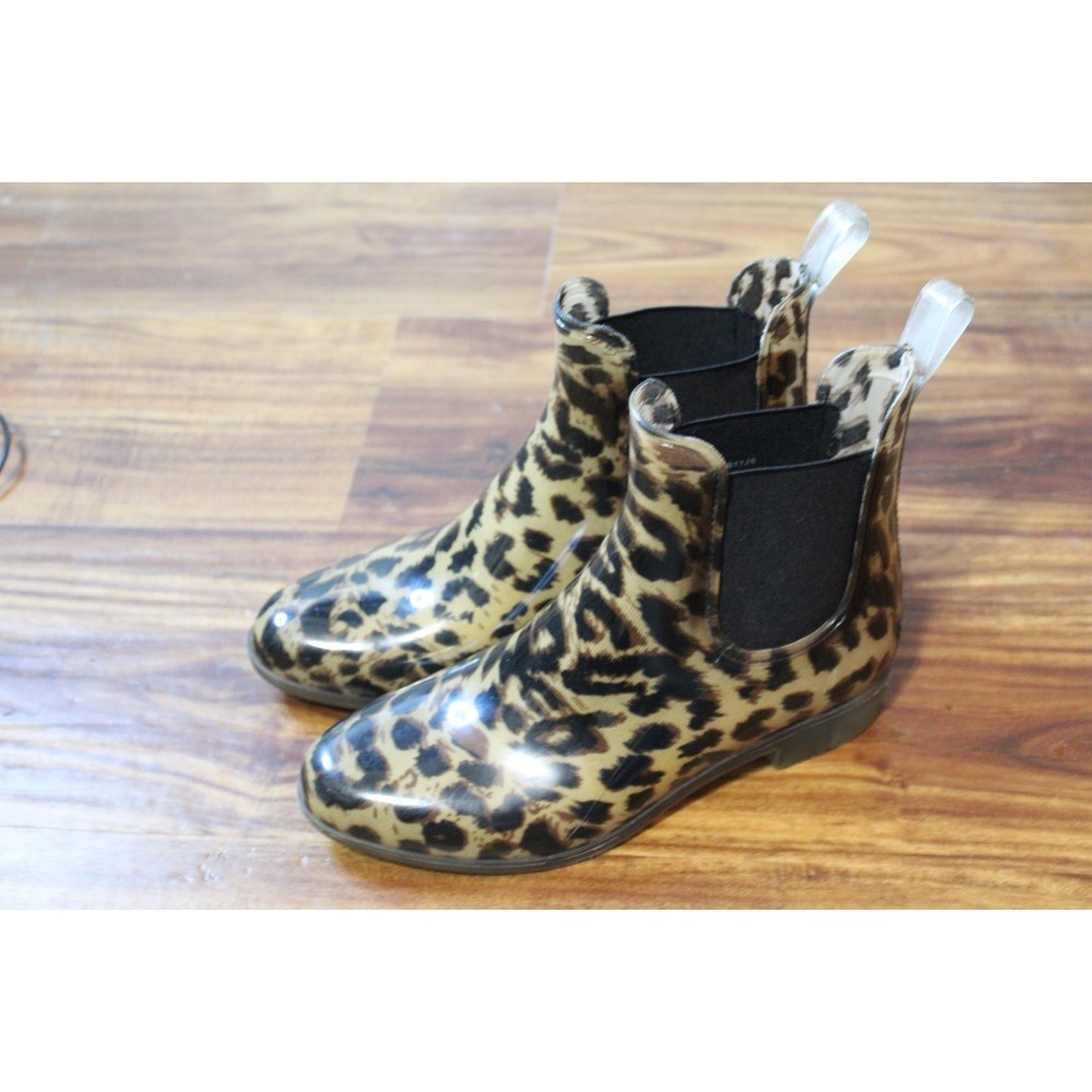 J Crew Chelsea Rain Booties Leopard Cheetah Size 7
